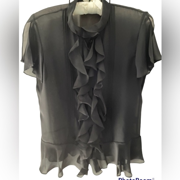 American Living see through black ruffled blouse - Picture 1 of 5